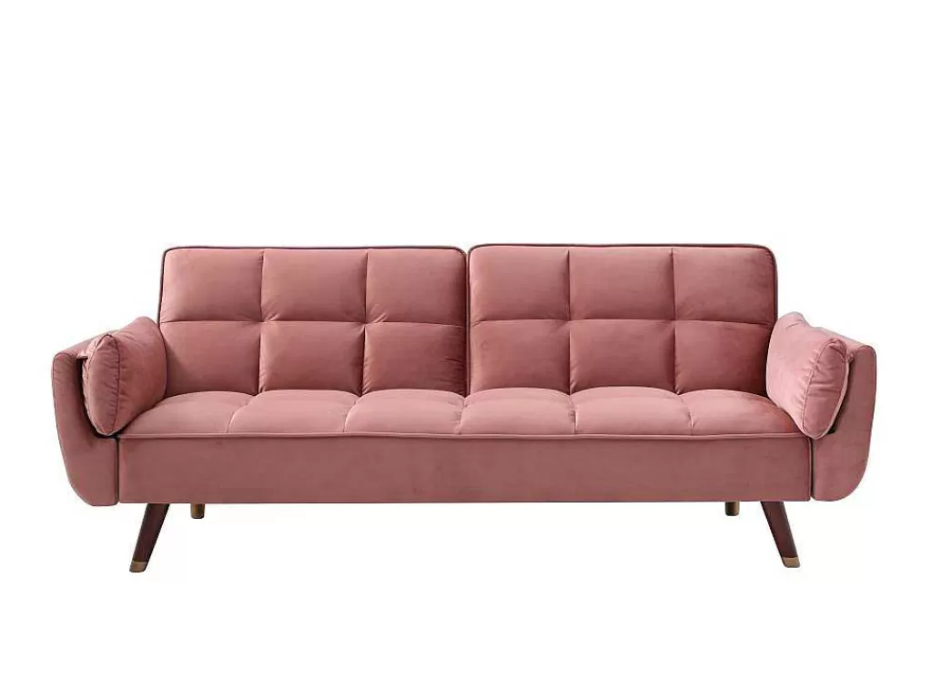 Sofá Cama Clic-Clac E Dobravel*Vente-unique Sofá De 3 Lugares Convertivel Clic-Clac Em Veludo Cor-De-Rosa - Gulcan