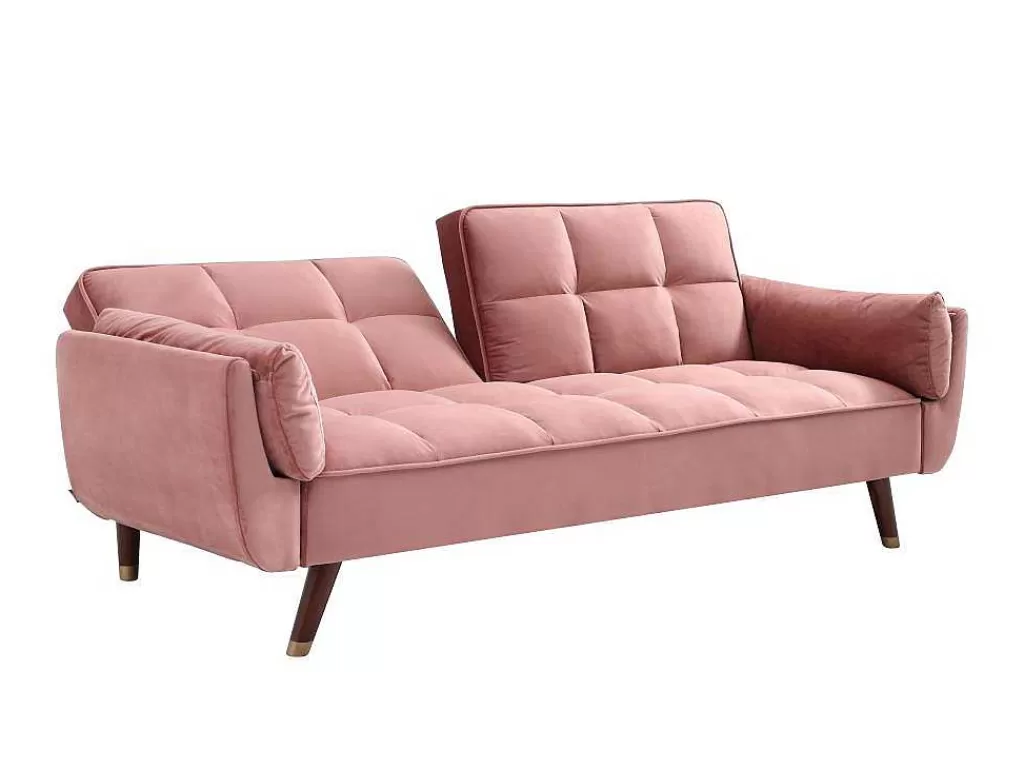 Sofá Cama Clic-Clac E Dobravel*Vente-unique Sofá De 3 Lugares Convertivel Clic-Clac Em Veludo Cor-De-Rosa - Gulcan