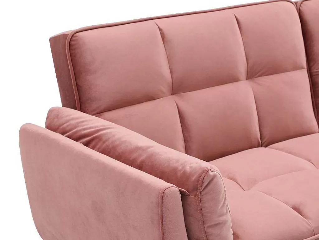 Sofá Cama Clic-Clac E Dobravel*Vente-unique Sofá De 3 Lugares Convertivel Clic-Clac Em Veludo Cor-De-Rosa - Gulcan