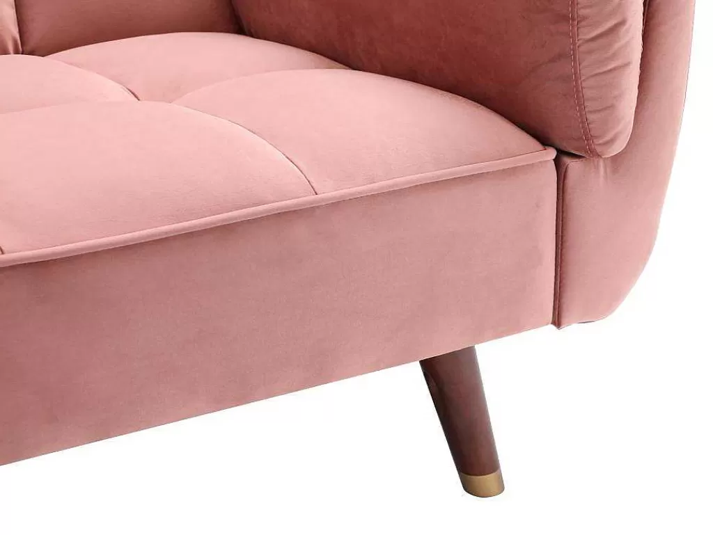 Sofá Cama Clic-Clac E Dobravel*Vente-unique Sofá De 3 Lugares Convertivel Clic-Clac Em Veludo Cor-De-Rosa - Gulcan