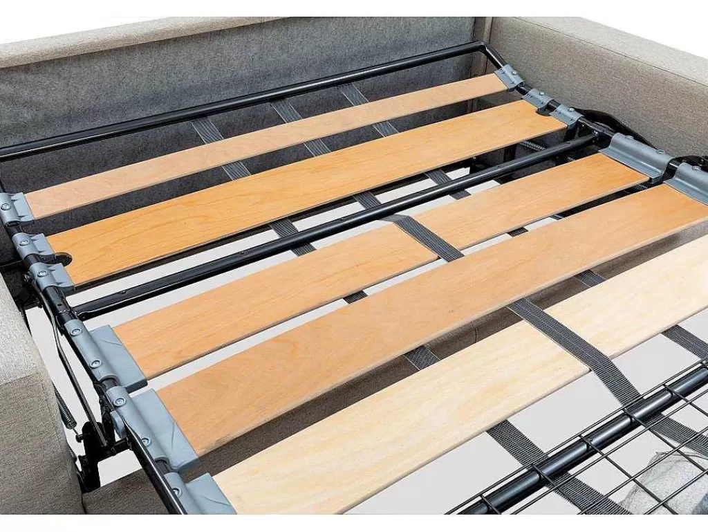 Sofá Cama De Abertura Rapida*Vente-unique Sofá De 3 Lugares Convertivel De Abertura Rapida Em Pele Sintética Emir Cor Cinza. Cama De Ripas Largas De 140 Cm E Colchão De 18 Cm
