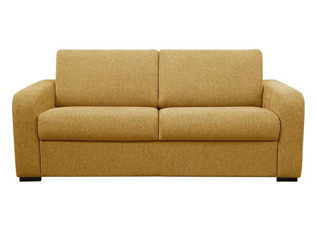Sofá Cama De Abertura Rapida*Vente-unique Sofá De 3 Lugares Convertivel De Abertura Rapida Em Tecido Cor Amarelo Mostarda Bevis - Colchão De 14 Cm