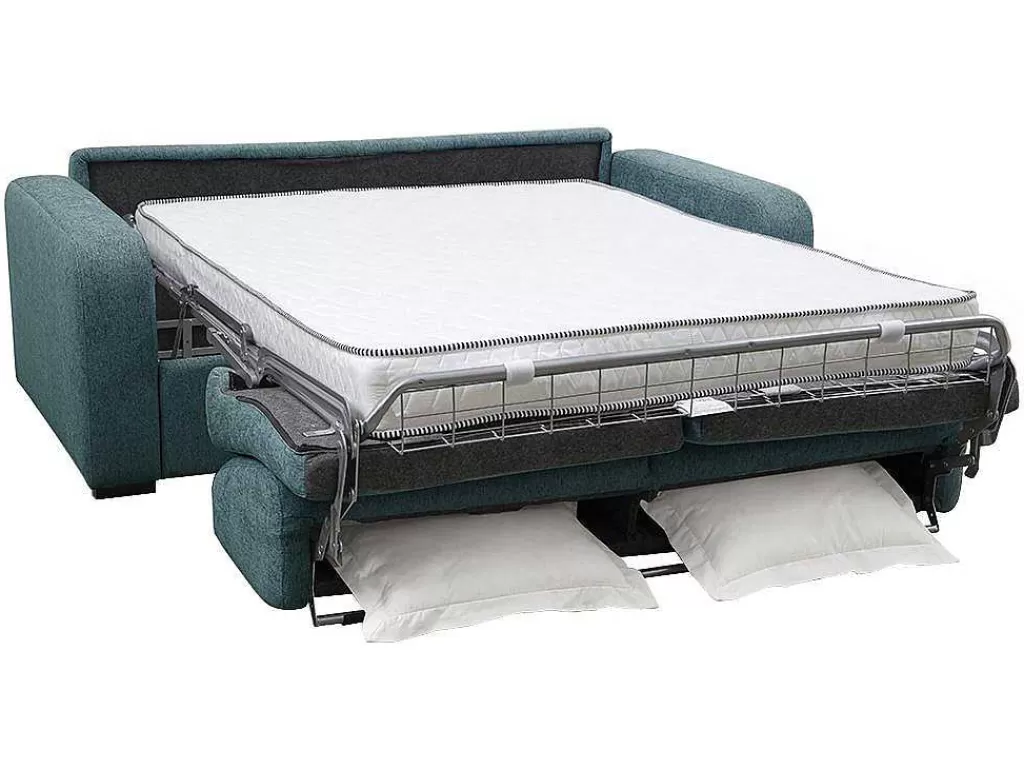 Sofá Cama De Abertura Rapida*Vente-unique Sofá De 3 Lugares Convertivel De Abertura Rapida Em Tecido Cor Azul Bevis - Colchão De 14 Cm