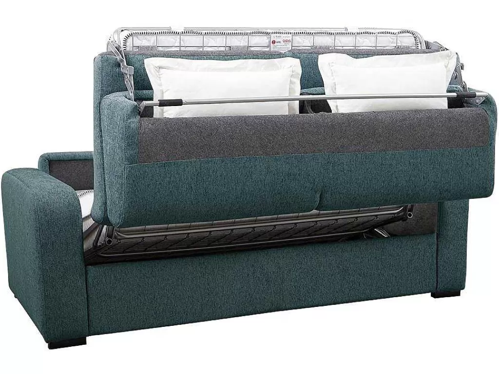 Sofá Cama De Abertura Rapida*Vente-unique Sofá De 3 Lugares Convertivel De Abertura Rapida Em Tecido Cor Azul Bevis - Colchão De 18 Cm