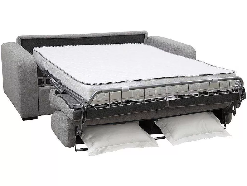 Sofá Cama De Abertura Rapida*Vente-unique Sofá De 3 Lugares Convertivel De Abertura Rapida Em Tecido Cor Cinza Bevis - Colchão De 18 Cm