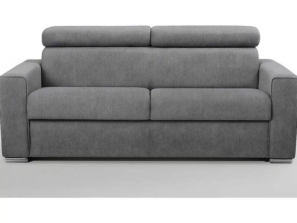 Sofá Cama De Abertura Rapida*Vente-unique Sofá De 3 Lugares Convertivel De Abertura Rapida Em Tecido Vizir - Cinza - Cama De Ripas Largas De 140 Cm - Colchão De 18 Cm