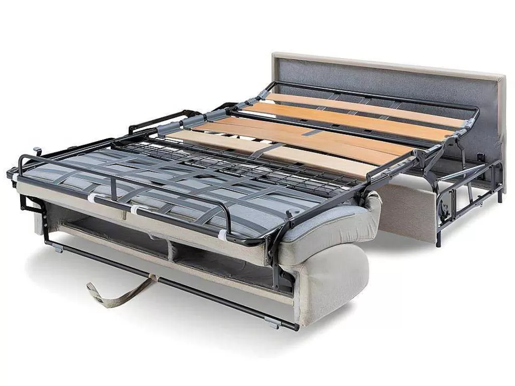 Sofá Cama De Abertura Rapida*Vente-unique Sofá De 3 Lugares Convertivel De Abertura Rapida Em Tecido Vizir - Cinza - Cama De Ripas Largas De 140 Cm - Colchão De 18 Cm