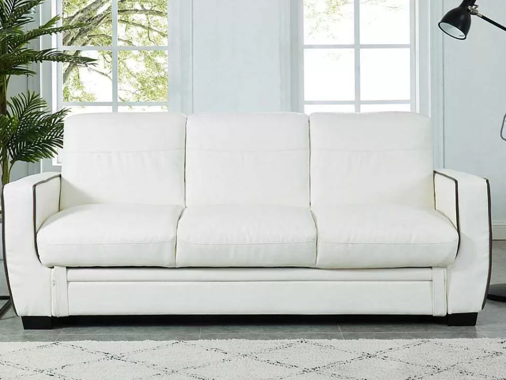 Sofá Cama Clic-Clac E Dobravel*Vente-unique Sofá De 3 Lugares Convertivel Em Pele Sintética Naty - Branco