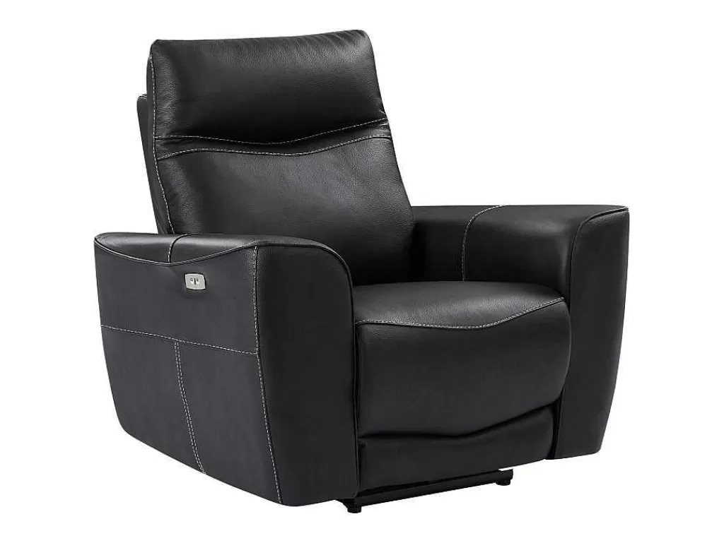 Conjunto Sofá E Poltrona*Vente-unique Sofá De 3 Lugares E Poltrona Articulados Eletricos Em Couro De Vaca Preto - Damon