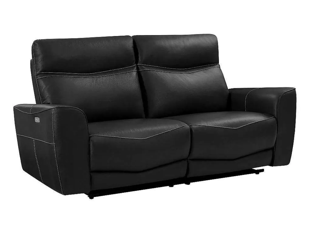 Conjunto Sofá E Poltrona*Vente-unique Sofá De 3 Lugares E Poltrona Articulados Eletricos Em Couro De Vaca Preto - Damon