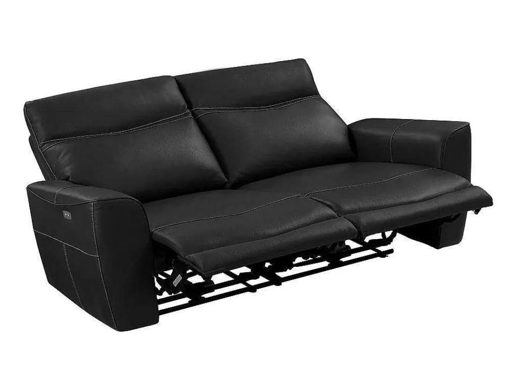 Conjunto Sofá E Poltrona*Vente-unique Sofá De 3 Lugares E Poltrona Articulados Eletricos Em Couro De Vaca Preto - Damon