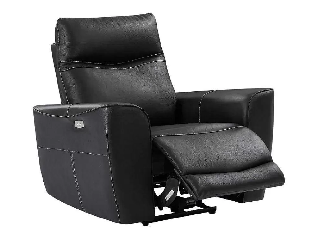 Conjunto Sofá E Poltrona*Vente-unique Sofá De 3 Lugares E Poltrona Articulados Eletricos Em Couro De Vaca Preto - Damon