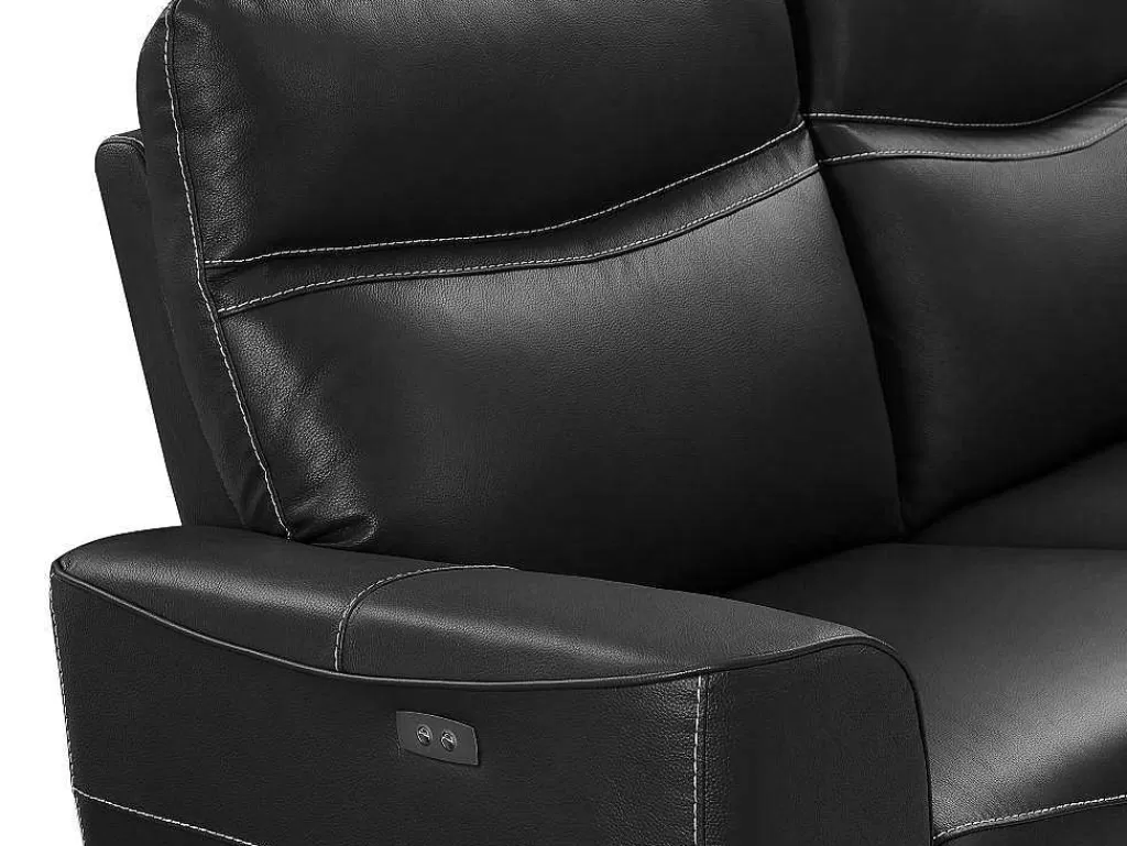 Conjunto Sofá E Poltrona*Vente-unique Sofá De 3 Lugares E Poltrona Articulados Eletricos Em Couro De Vaca Preto - Damon