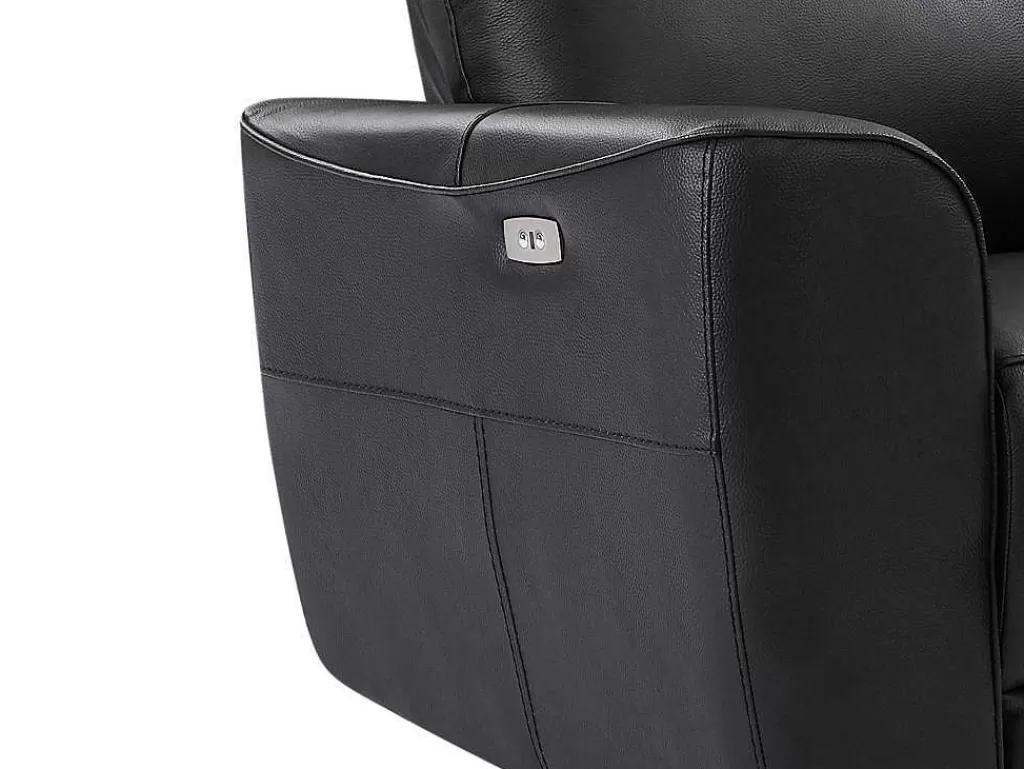 Conjunto Sofá E Poltrona*Vente-unique Sofá De 3 Lugares E Poltrona Articulados Eletricos Em Couro De Vaca Preto - Damon