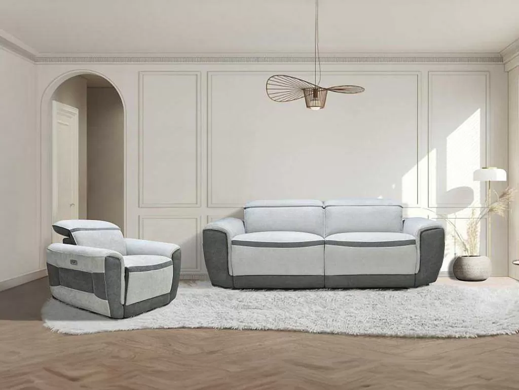 Conjunto Sofá E Poltrona*Vente-unique Sofá De 3 Lugares E Poltrona Articulados Eletricos Tecido Cinzento-Claro - Orietto