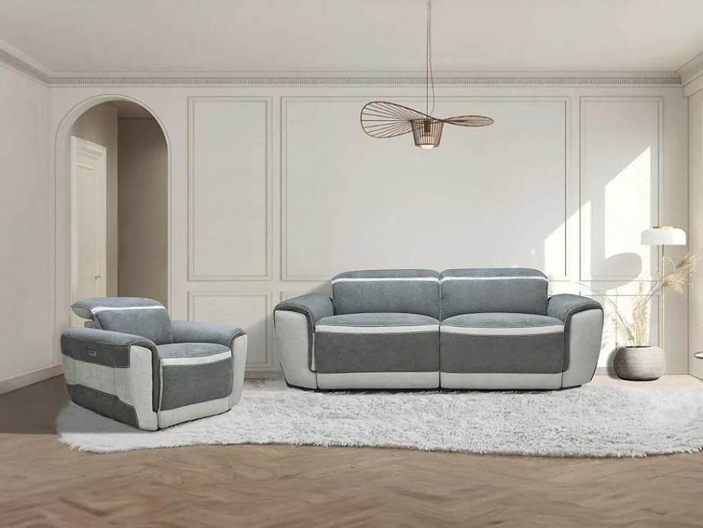 Conjunto Sofá E Poltrona*Vente-unique Sofá De 3 Lugares E Poltrona Articulados Eletricos Tecido Cinzento-Escuro - Orietto