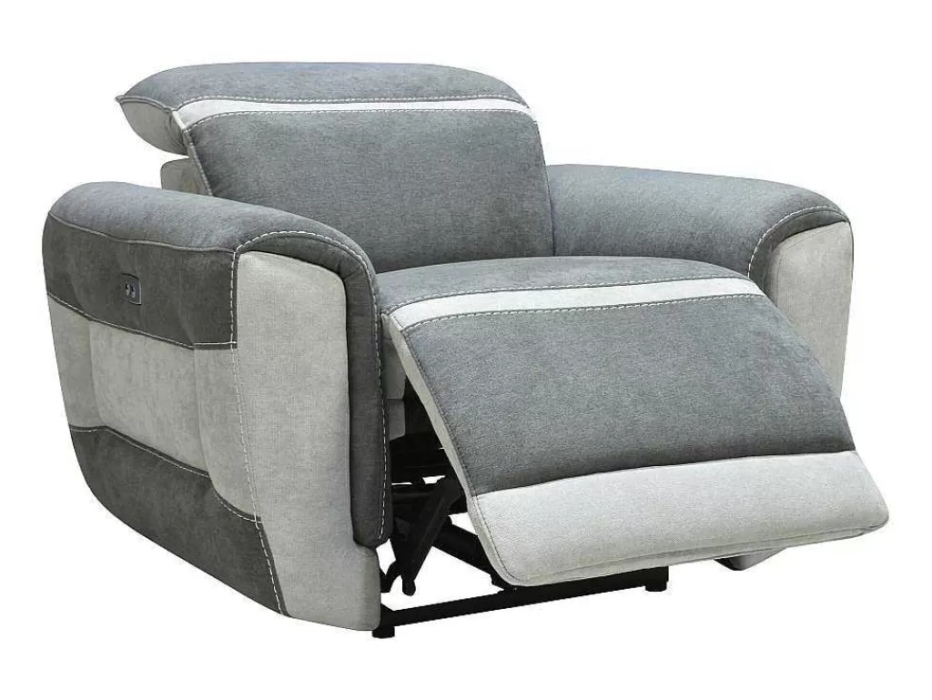 Conjunto Sofá E Poltrona*Vente-unique Sofá De 3 Lugares E Poltrona Articulados Eletricos Tecido Cinzento-Escuro - Orietto