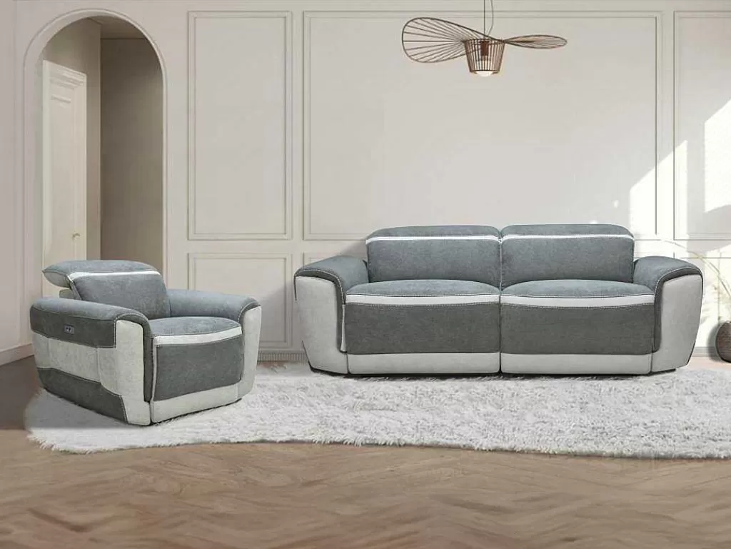 Conjunto Sofá E Poltrona*Vente-unique Sofá De 3 Lugares E Poltrona Articulados Eletricos Tecido Cinzento-Escuro - Orietto