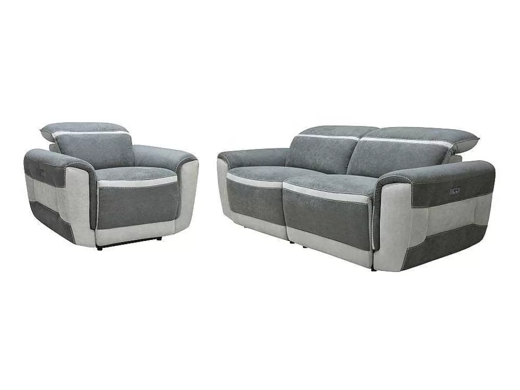 Conjunto Sofá E Poltrona*Vente-unique Sofá De 3 Lugares E Poltrona Articulados Eletricos Tecido Cinzento-Escuro - Orietto
