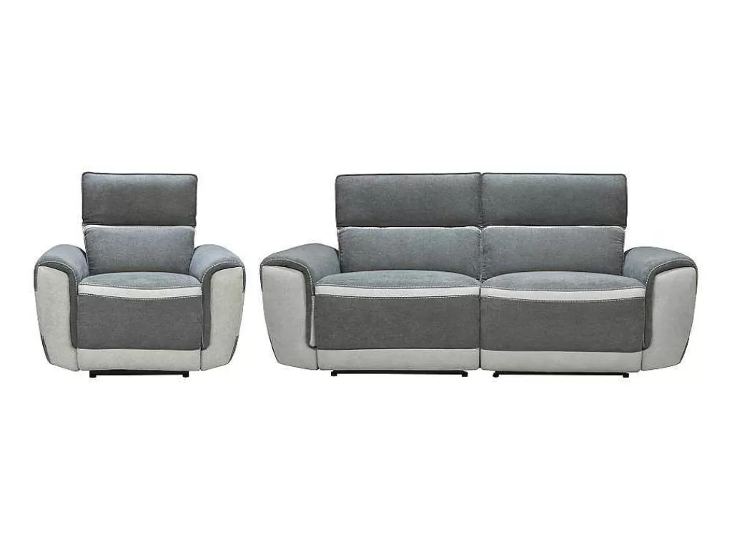 Conjunto Sofá E Poltrona*Vente-unique Sofá De 3 Lugares E Poltrona Articulados Eletricos Tecido Cinzento-Escuro - Orietto