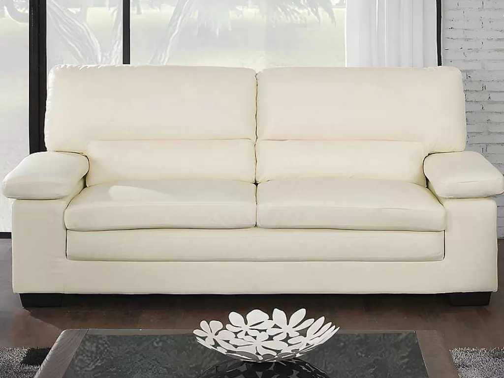 Conjunto Sofá E Poltrona*Vente-unique Sofá De 3 Lugares E Poltrona Em Pele De Bufalo Marfim - Mimas Ii