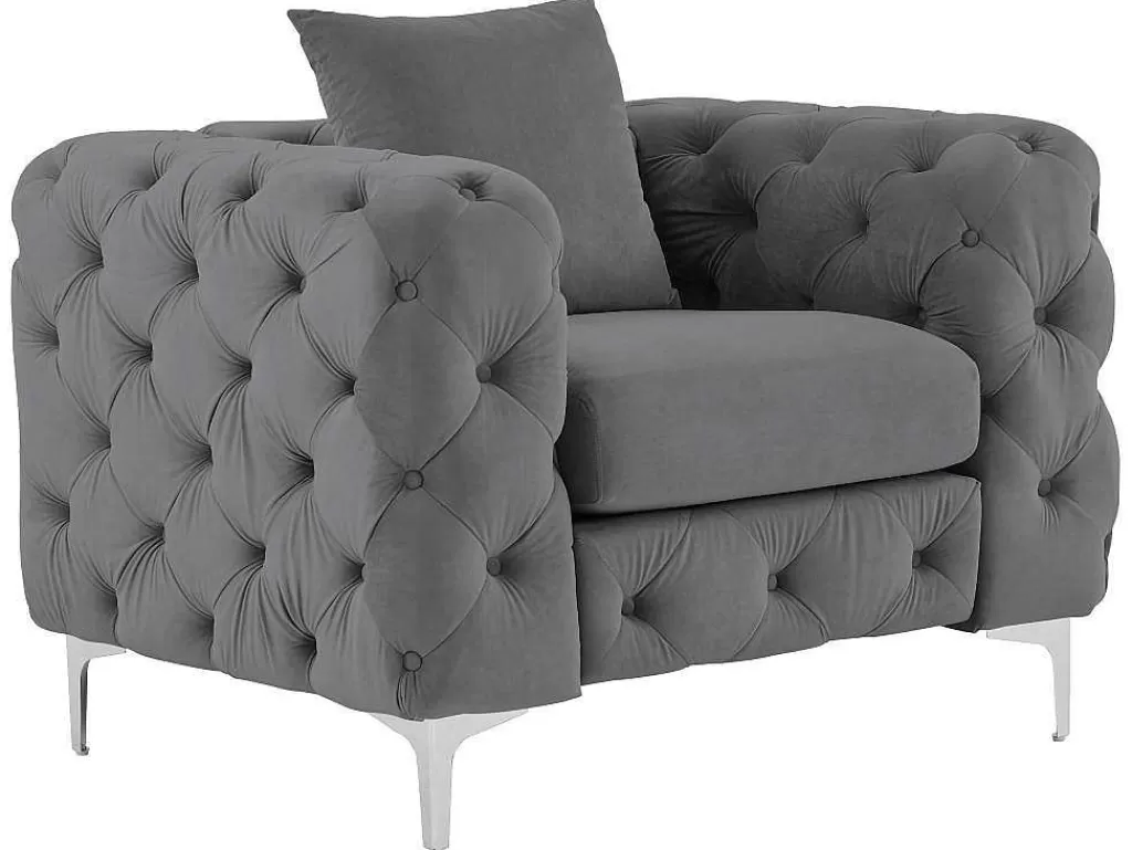Conjunto Sofá E Poltrona*Vente-unique Sofá De 3 Lugares E Poltrona Em Veludo Antracite - Edwina