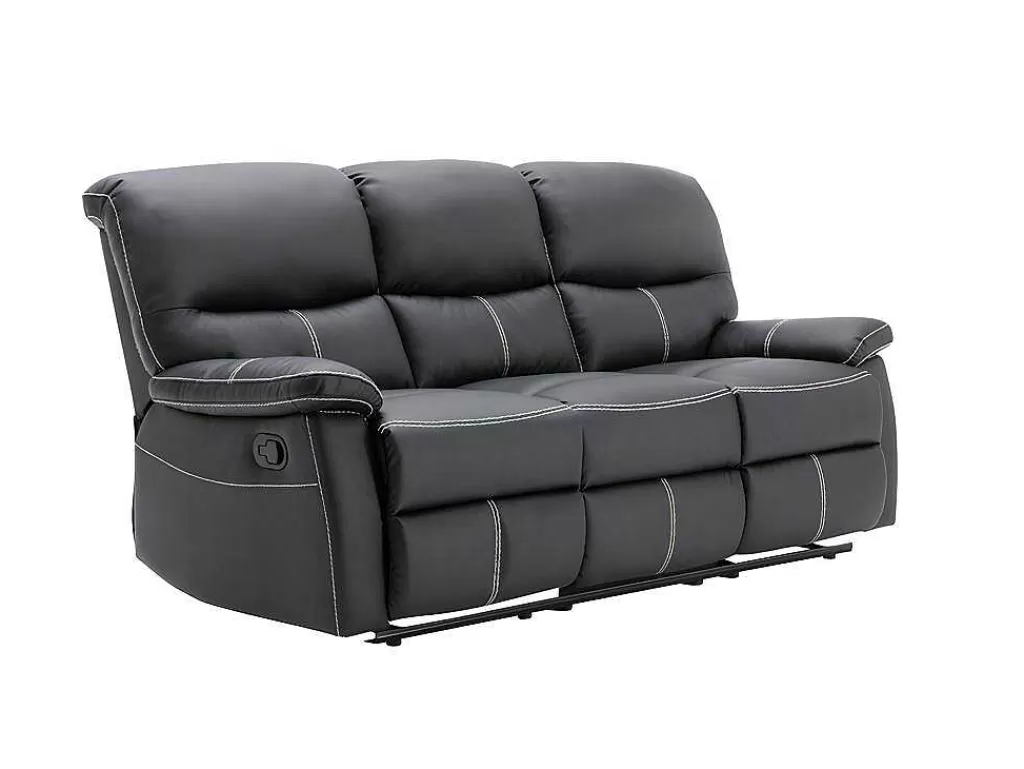Conjunto Sofá E Poltrona*Vente-unique Sofá De 3 Lugares E Poltrona Relax Em Pele Sintética Cor Preto - Canby