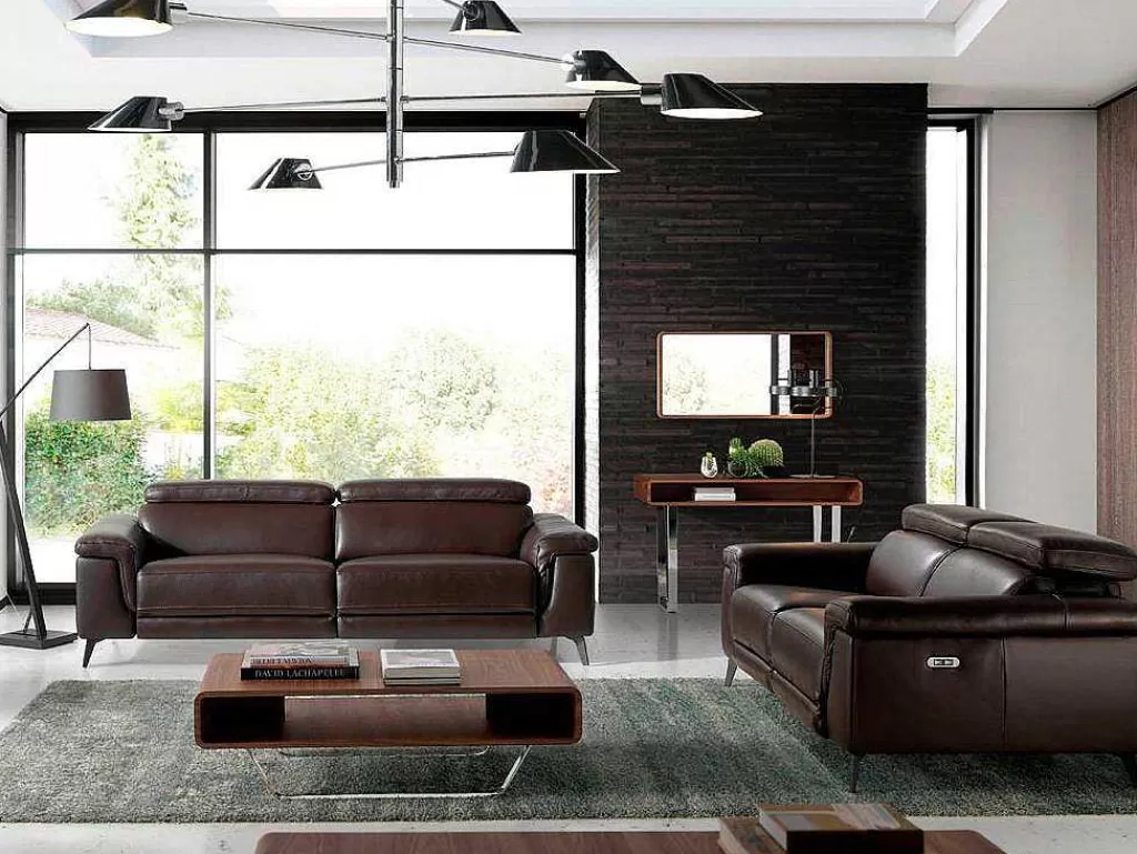 Promoções Sofás & Poltronas*Angel Cerda Sofá De 3 Lugares Estofado Em Couro De Vaca Cor De Chocolate Estrutura De Madeira De Pinho 6051