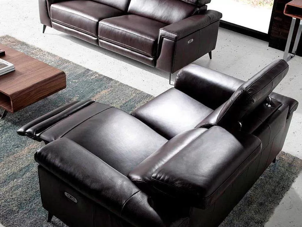 Promoções Sofás & Poltronas*Angel Cerda Sofá De 3 Lugares Estofado Em Couro De Vaca Cor De Chocolate Estrutura De Madeira De Pinho 6051