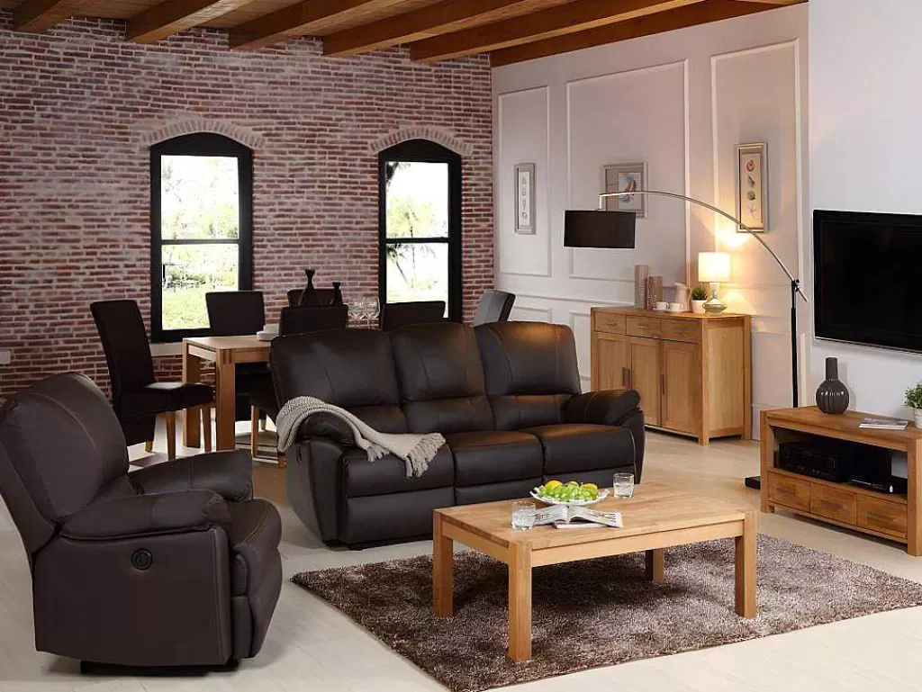 Sofá De Relaxamento Eletrico*Vente-unique Sofá De 3 Lugares Relax Electrico Em Pele Castanho - Marcis