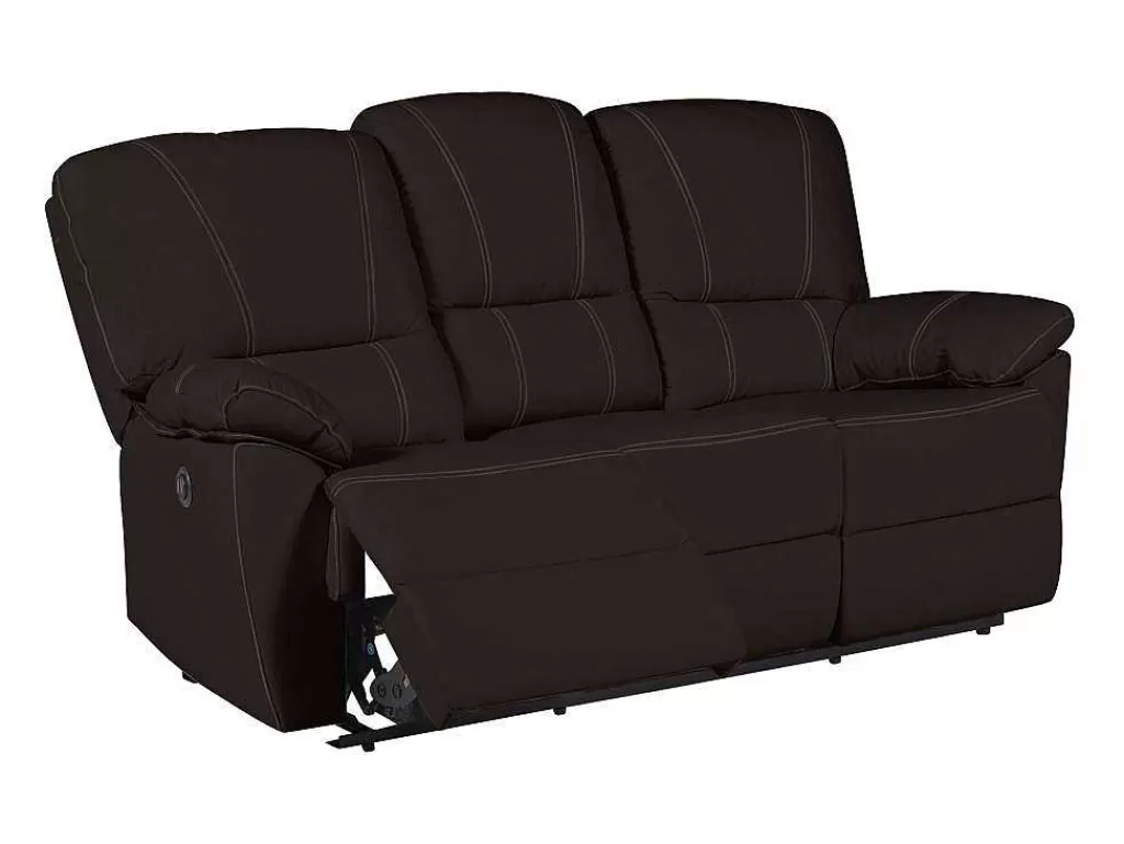 Sofá De Relaxamento Eletrico*Vente-unique Sofá De 3 Lugares Relax Electrico Em Pele Castanho - Marcis