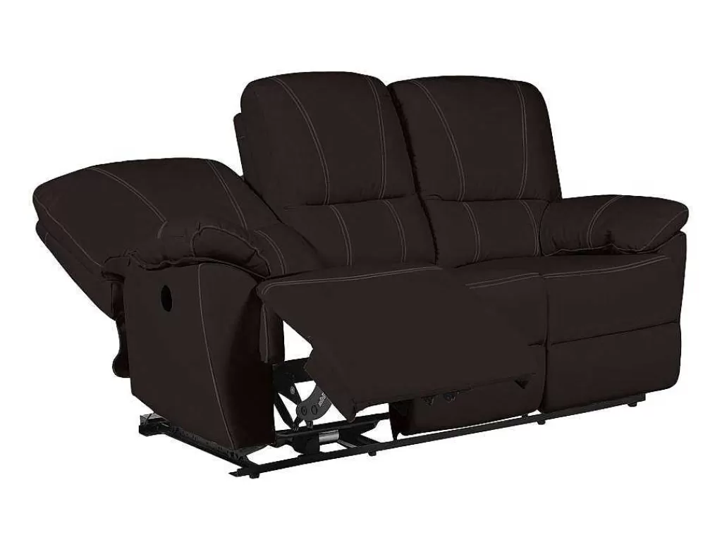 Sofá De Relaxamento Eletrico*Vente-unique Sofá De 3 Lugares Relax Electrico Em Pele Castanho - Marcis