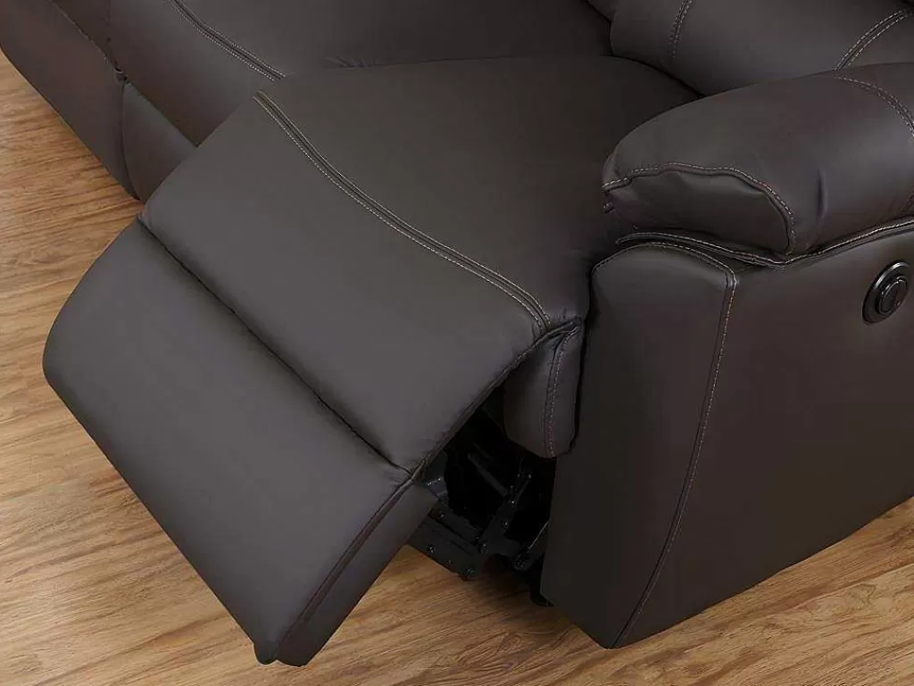 Sofá De Relaxamento Eletrico*Vente-unique Sofá De 3 Lugares Relax Electrico Em Pele Castanho - Marcis