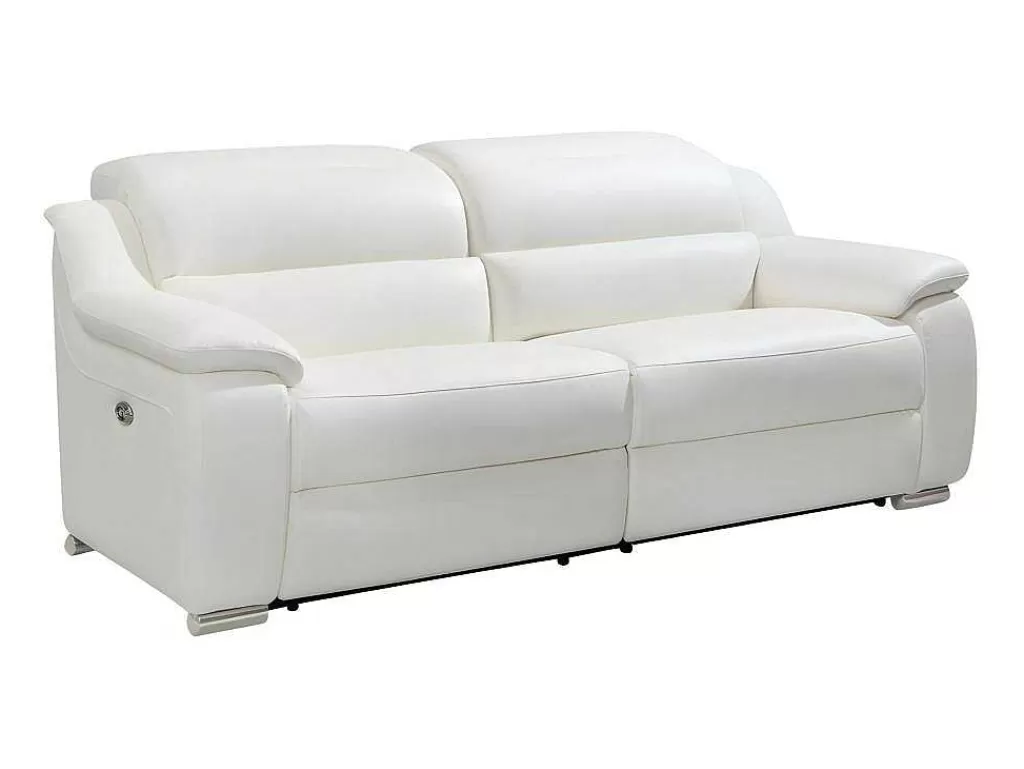 Sofá De Relaxamento Eletrico*Vente-unique Sofá De 3 Lugares Relax Electrico Em Pele Marfim - Arena Iii