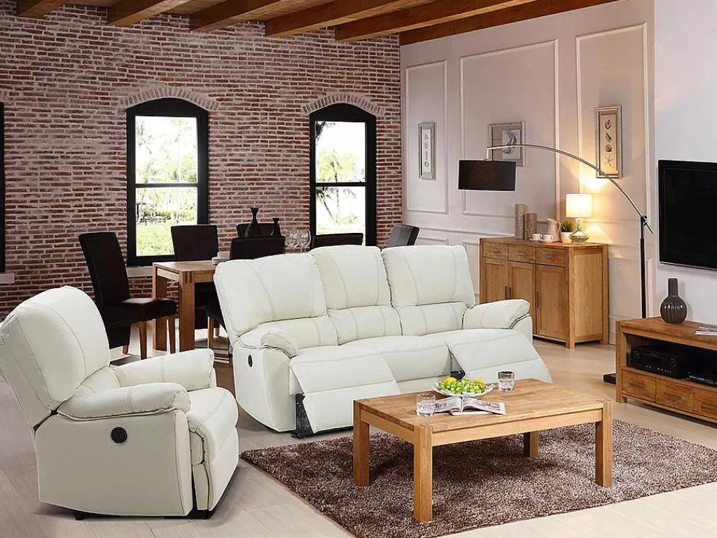 Promoções Sofás & Poltronas*Vente-unique Sofá De 3 Lugares Relax Electrico Em Pele Marfim - Marcis