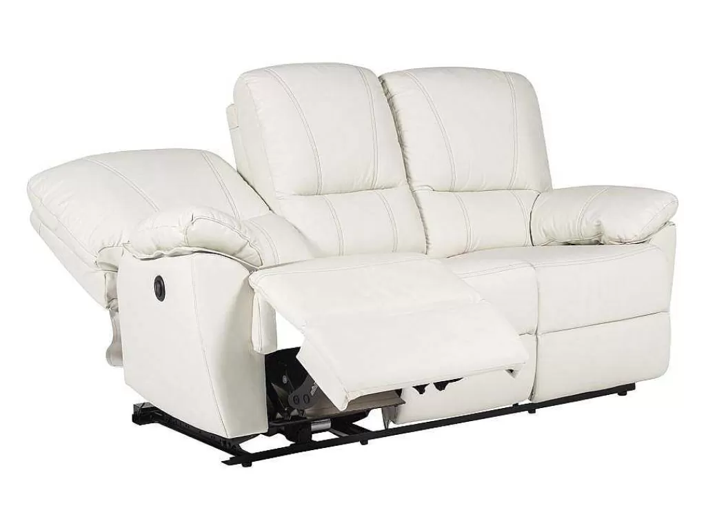 Promoções Sofás & Poltronas*Vente-unique Sofá De 3 Lugares Relax Electrico Em Pele Marfim - Marcis