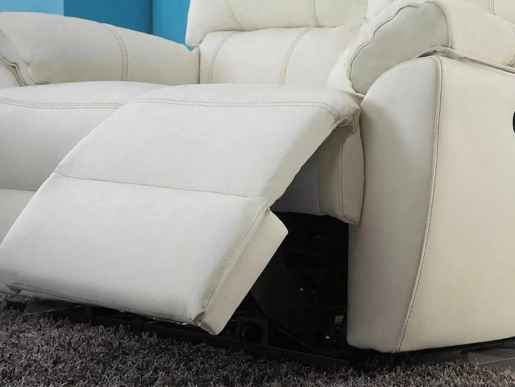 Promoções Sofás & Poltronas*Vente-unique Sofá De 3 Lugares Relax Electrico Em Pele Marfim - Marcis