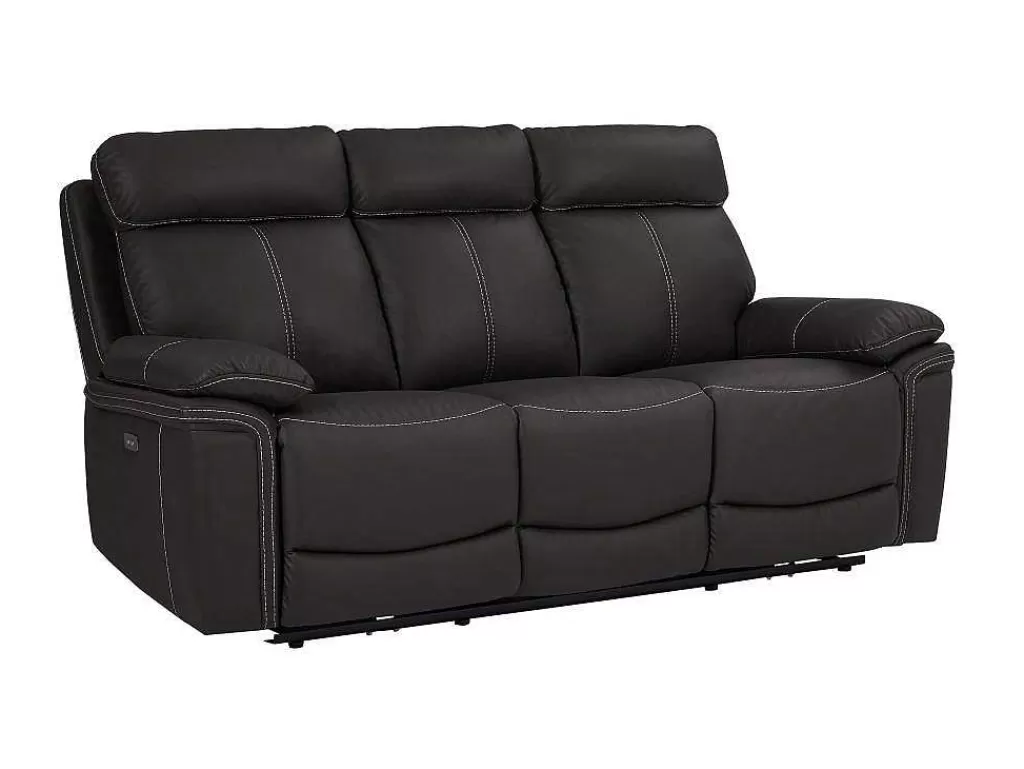 Sofá De Relaxamento Eletrico*Vente-unique Sofá De 3 Lugares Relax Eletrico Em Pele Castanho - Isiris
