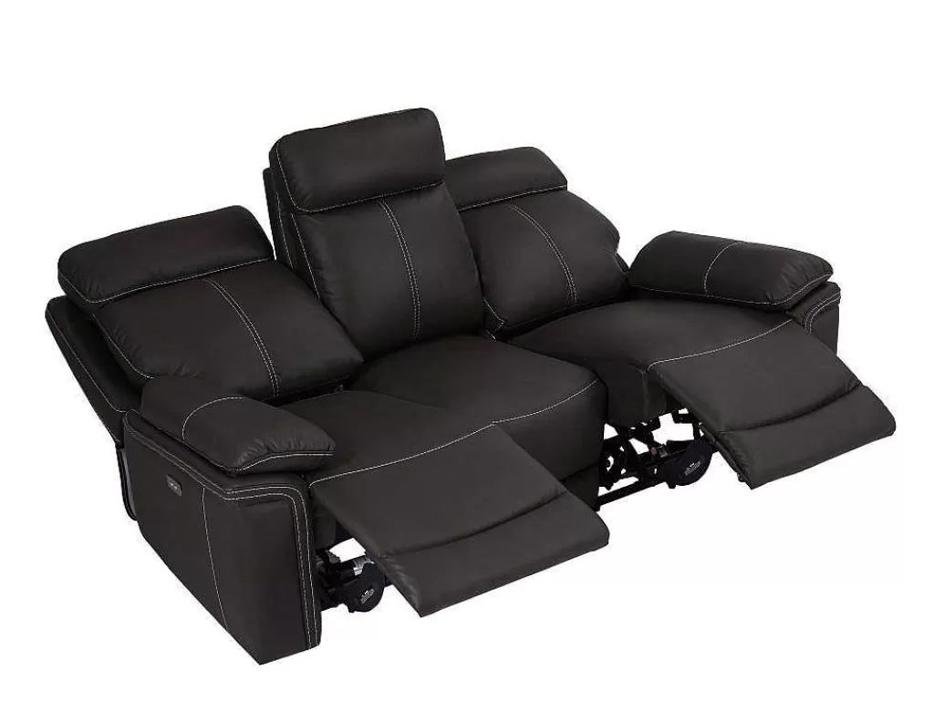 Sofá De Relaxamento Eletrico*Vente-unique Sofá De 3 Lugares Relax Eletrico Em Pele Castanho - Isiris