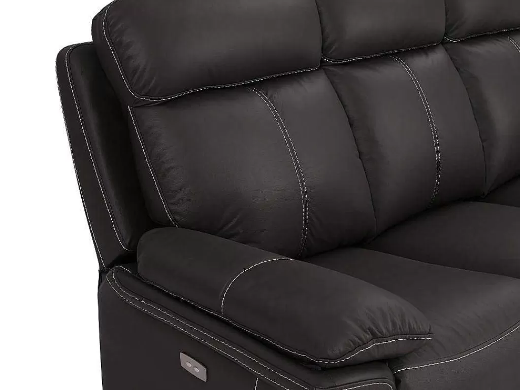 Sofá De Relaxamento Eletrico*Vente-unique Sofá De 3 Lugares Relax Eletrico Em Pele Castanho - Isiris