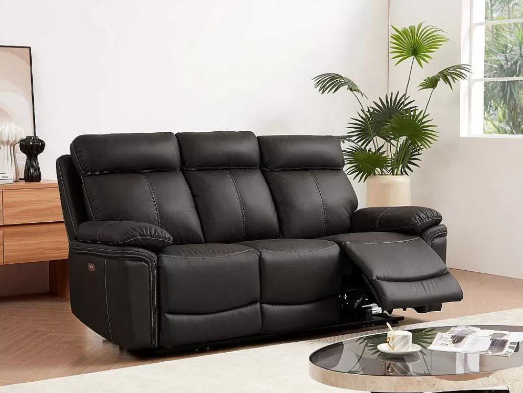 Sofá De Relaxamento Eletrico*Vente-unique Sofá De 3 Lugares Relax Eletrico Em Pele Castanho - Isiris