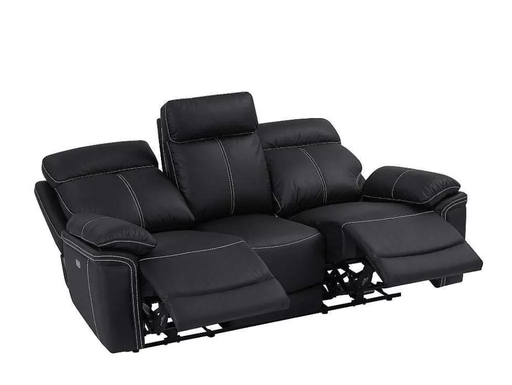 Sofá De Relaxamento Eletrico*Vente-unique Sofá De 3 Lugares Relax Eletrico Em Pele Preto - Isiris