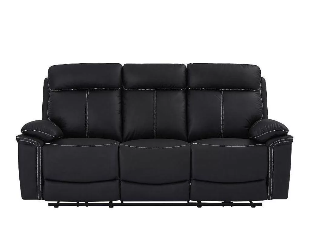Sofá De Relaxamento Eletrico*Vente-unique Sofá De 3 Lugares Relax Eletrico Em Pele Preto - Isiris