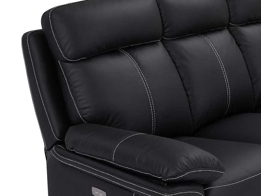 Sofá De Relaxamento Eletrico*Vente-unique Sofá De 3 Lugares Relax Eletrico Em Pele Preto - Isiris