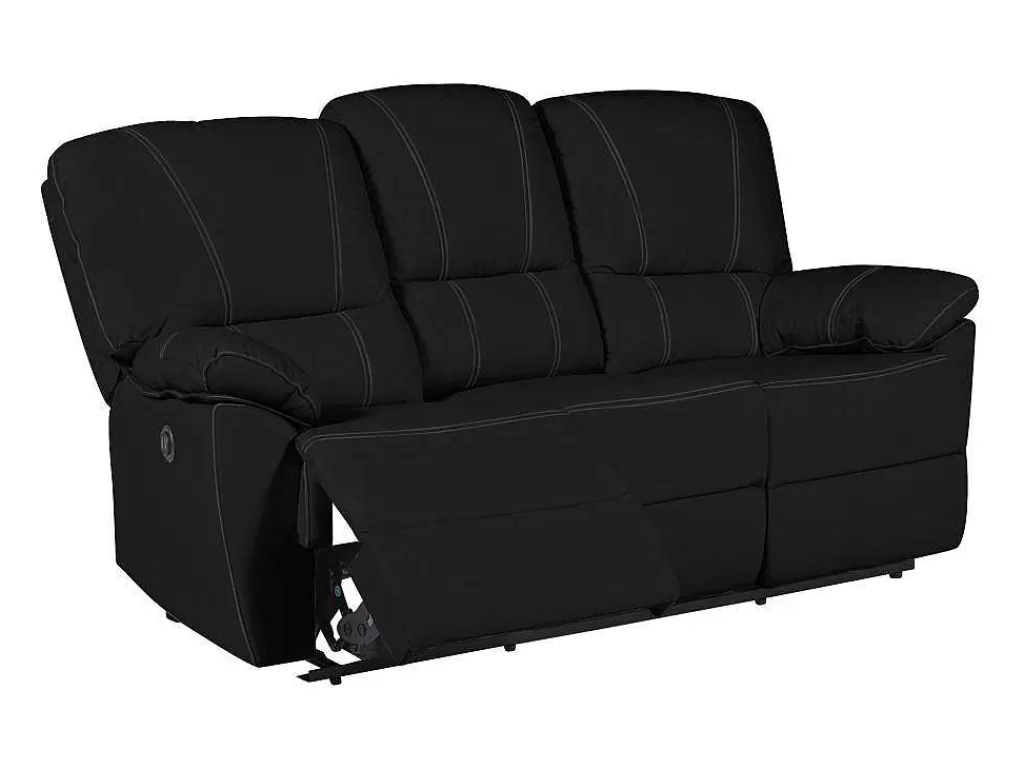 Sofá De Relaxamento Eletrico*Vente-unique Sofá De 3 Lugares Relax Eletrico Em Pele Preto - Marcis