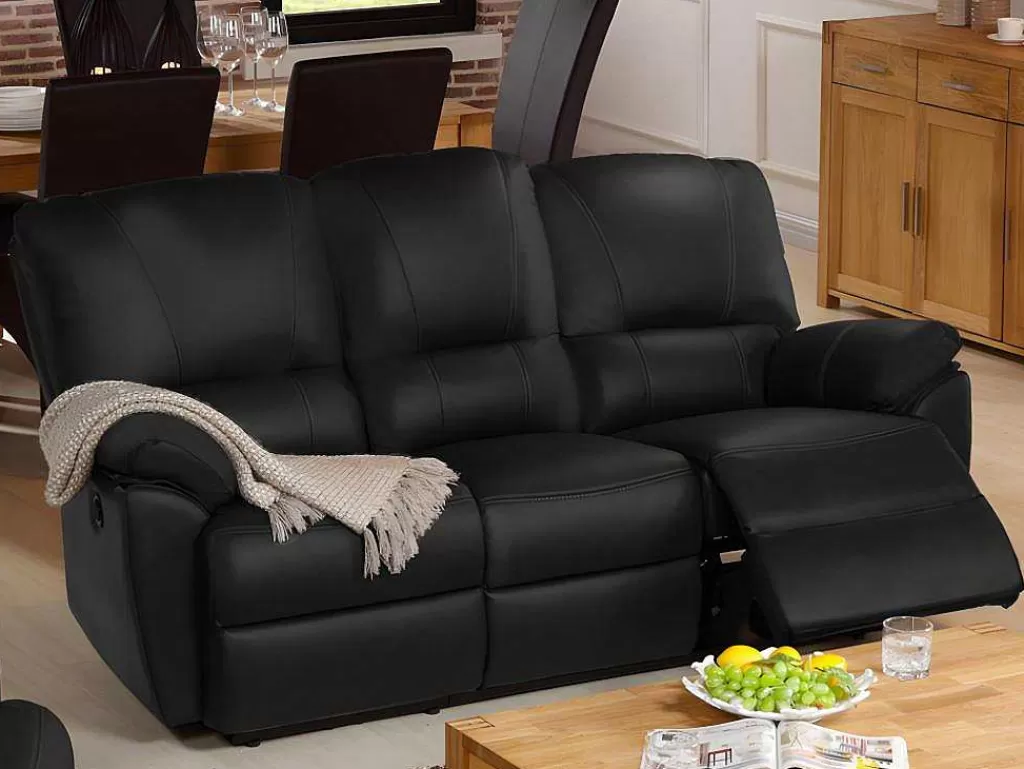 Sofá De Relaxamento Eletrico*Vente-unique Sofá De 3 Lugares Relax Eletrico Em Pele Preto - Marcis