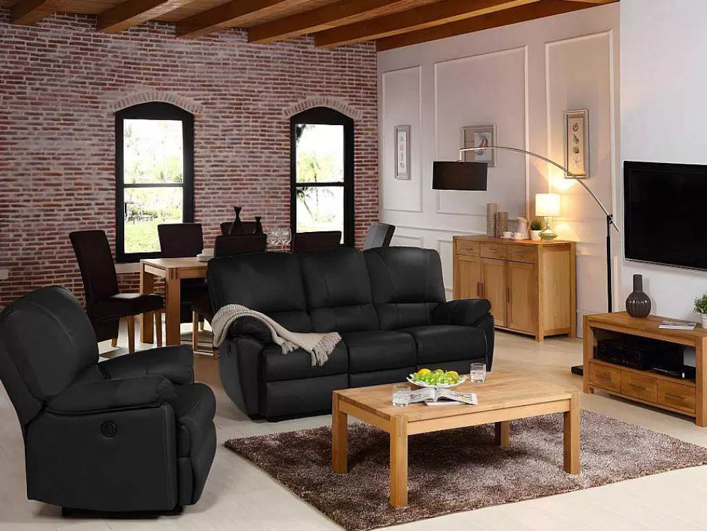 Sofá De Relaxamento Eletrico*Vente-unique Sofá De 3 Lugares Relax Eletrico Em Pele Preto - Marcis