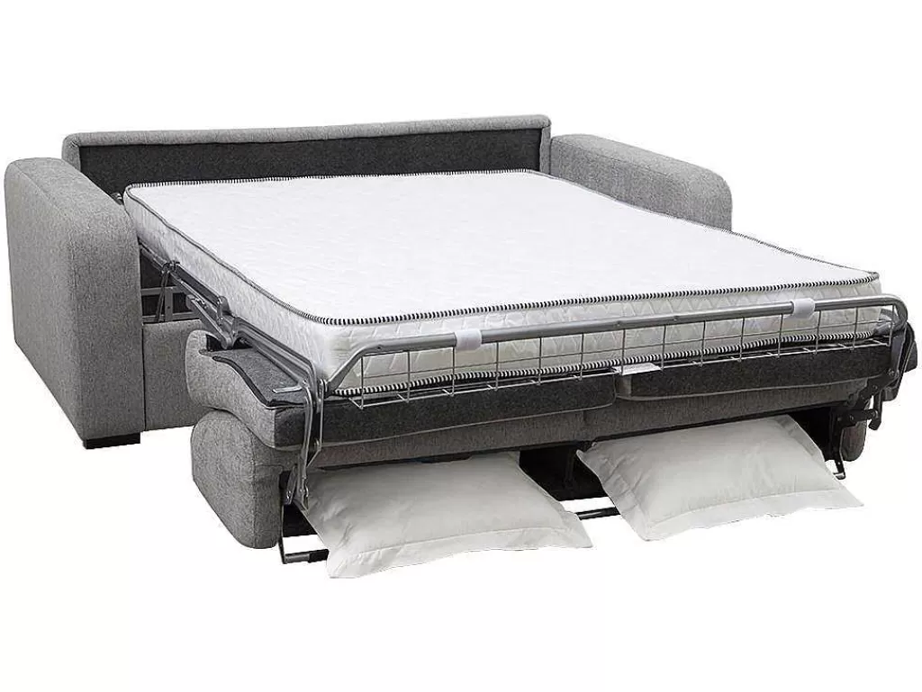 Sofá Cama De Abertura Rapida*Vente-unique Sofá De 4 Lugares Convertivel De Abertura Rapida Em Tecido Cinza Bevis Colchão De 14 Cm