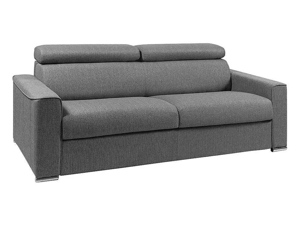 Sofá Cama De Abertura Rapida*Vente-unique Sofá De 4 Lugares Convertivel De Abertura Rapida Em Tecido Vizir - Cinza - Cama De Ripas Largas De 160 Cm - Colchão De 22 Cm Com Memória De Forma