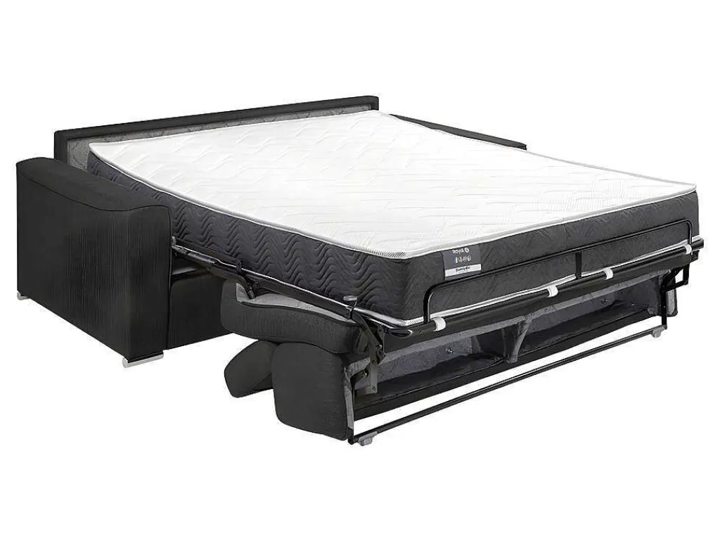 Sofá Cama De Abertura Rapida*Vente-unique Sofá De 4 Lugares Convertivel De Abertura Rapida Em Tecido Vizir - Cinza - Cama De Ripas Largas De 160 Cm - Colchão De 22 Cm Com Memória De Forma